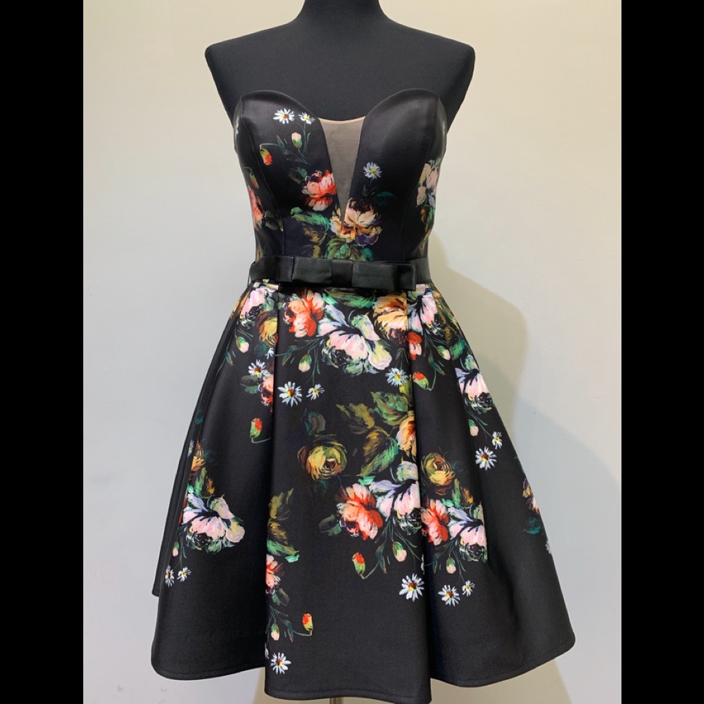 Floral black Evening short dress style 27013